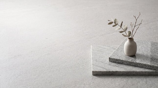 Premium minimalist granite texture background featuring an asymmetrical composition with a large, clean copy space on the left side. Illuminated by soft, natural diffused lighting with subtle shadows,