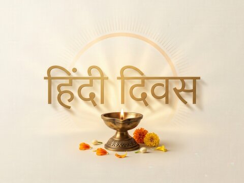 Hindi Diwas Diya and Devanagari Typography Indian Cultural Banner