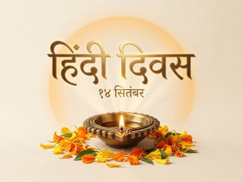 Hindi Language Day Traditional Diya Celebration Design