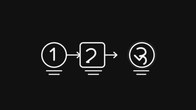 Linear process infographic showing numeric step transition in modern white neon line animation motion clip