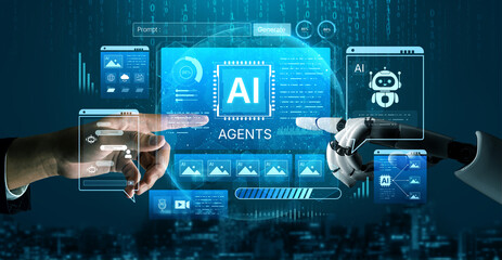 Obraz premium AI agents dashboard supports prompt generation, monitoring, and analytics. AI agents optimize workflows, and AI agents improve decisions with real time insights. Corpus