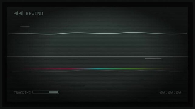 Retro vhs player interface showing static noise distortion and flickering tracking lines in motion video clip