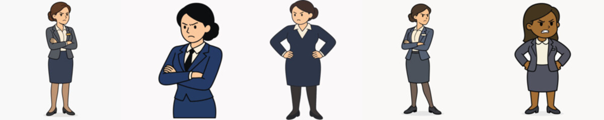 Fototapeta premium Set of female secretary vectors with angry expressions