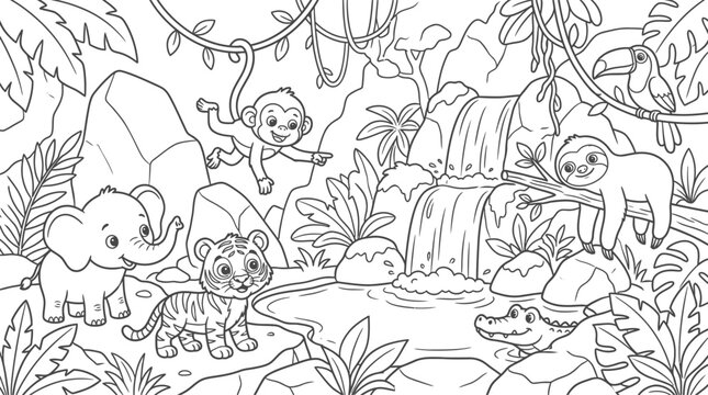 Cute Sea Animals Swimming Together in a Tropical Underwater Scene