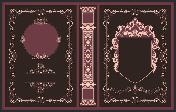 Vintage-style hardcover book, vintage frame, Rococo.