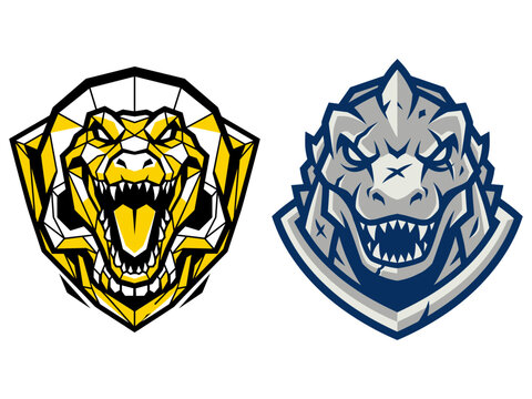 Aggressive Dinosaur Rex Logo Designs Yellow and Gray