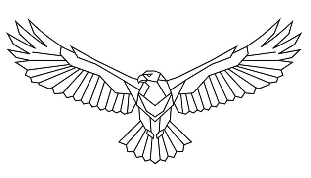 Abstract geometric line art of an eagle with wide open wings, created in a modern low poly vector style.