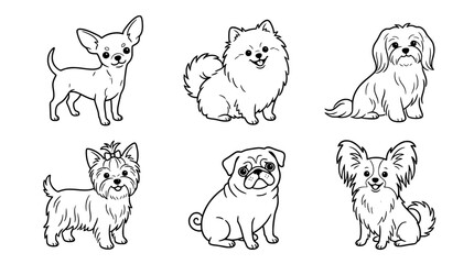 Obraz premium Collection of small dog breeds line art set
