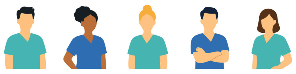 Obraz premium Medical Staff Avatar Set Flat Male & Female Healthcare Characters