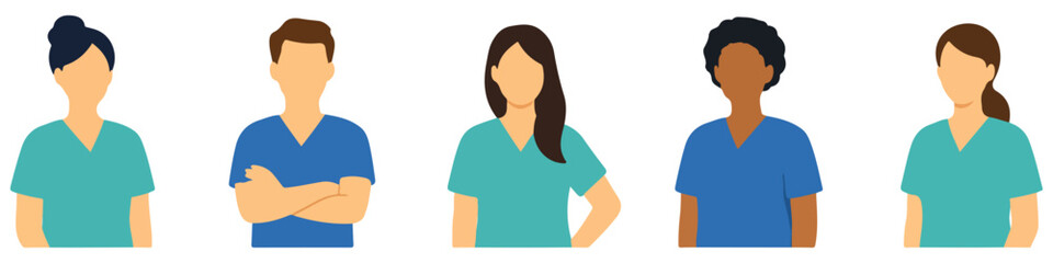 Fototapeta premium Medical Staff Avatar Set Flat Male & Female Healthcare Characters
