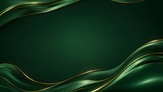abstract green background with golden ribbon