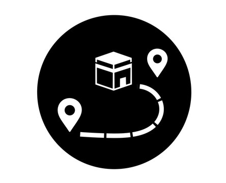 Kaaba location route icon vector for Umrah journey and Islamic pilgrimage guide in dark mode