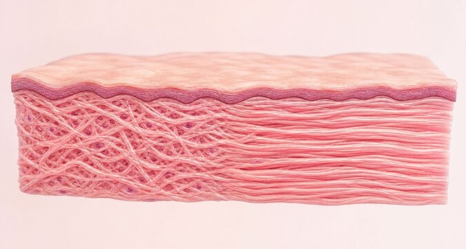 3D illustration of disorganized collagen fibers representing scar tissue structure in skin