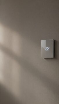 Smart Digital Thermostat Displaying 22 Degrees on Minimal Neutral Wall