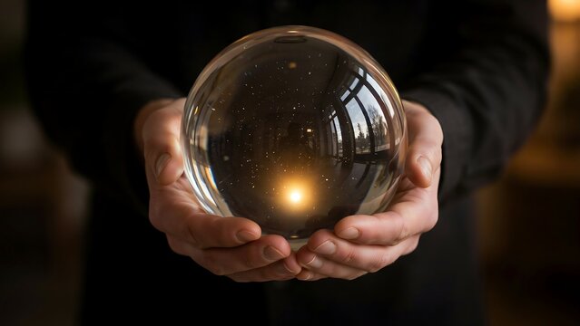 Person holding a glowing crystal ball for fortune telling