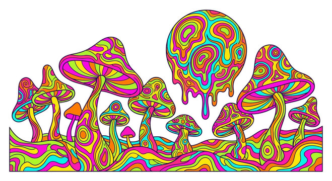 Psychedelic Mushrooms, Trippy Art, Vibrant Colors, Surreal Landscape