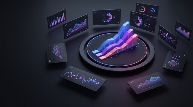 Futuristic Business Intelligence and Financial Data Analytics Dashboard Visualization