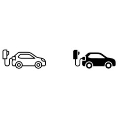 Fototapeta premium Electric Car Charging Icon Set, EV Vehicle and Charging Station Symbols, Vector Illustration