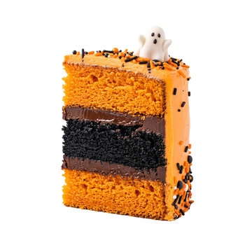 Halloween Cake Slice With Orange and Black Layered Design on Transparent Background
