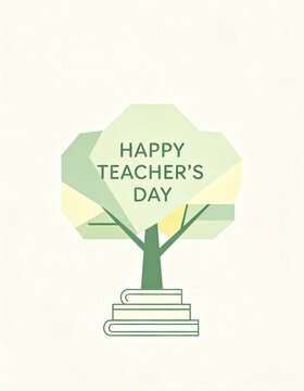 HAPPY TEACHER'S DAY Creative Poster with Books Forming Steps Toward an Abstract Tree of Growth