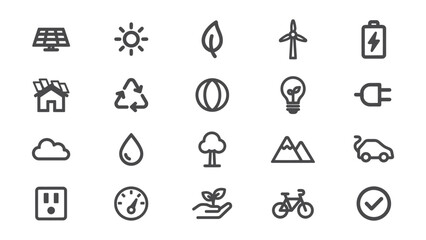 Fototapeta premium Set of clean transparent background icons representing eco friendly concepts and renewable energy sources