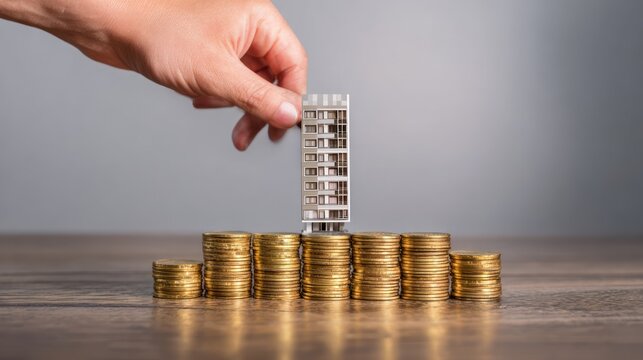 Building investment growth stacked coins financial concept