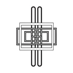Obraz premium Geometric Art Deco logo design, minimalist black line ornament, symmetrical architectural vector icon for branding