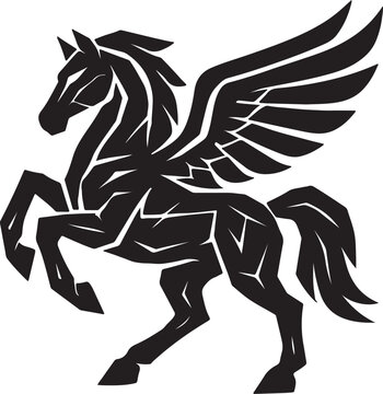 Black linear equine silhouette graphic design for emblem art
Geometric stylized stallion logo icon on white background
Tribal horse vector illustration with flowing mane silhouette