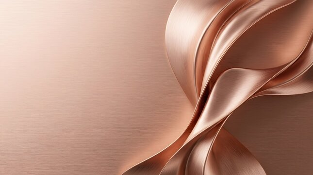 Smooth flowing waves of rose gold silk textile ripples gracefully across the surface creating soft shadows and highlights that mimic liquid metal movement in a gentle harmony of luxury and
