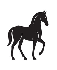 Obraz premium Black linear equine silhouette graphic design for emblem art Geometric stylized stallion logo icon on white background Tribal horse vector illustration with flowing mane silhouette