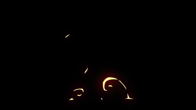 Dynamic cartoon effect explosion animation with smoke lightning water and fire elements on black background.