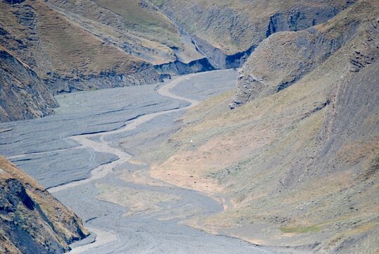 Scenic mountain valley surrounding Khinalug village in the Greater Caucasus Mountains, Azerbaijan
