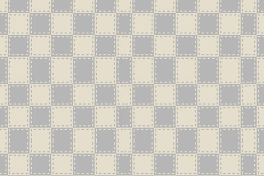 Seamless checked patchwork pattern with stitched borders in muted grey and cream tones