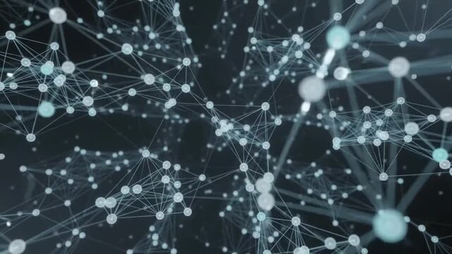 Many independent network nodes exchange packets across a distributed mesh, with asynchronous connections and balanced seamless loop behavior.