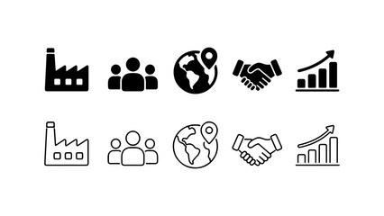 Fototapeta premium Business and Industry Icon Set in Silhouette and Outline Styles
