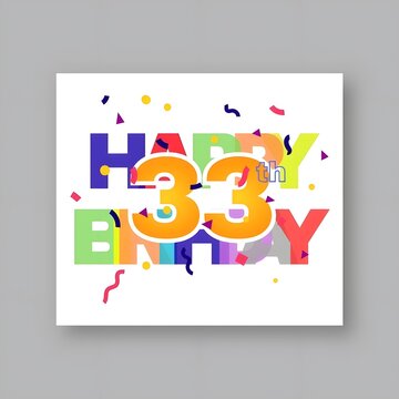 Colorful 33rd Birthday Card with Confetti on Gray Background