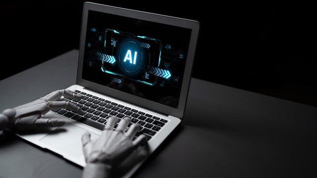 A self-aware AI assistant displays its central processing hub on a futuristic interface. This generative technology demonstrates its capabilities in machine learning and data analysis. Fermion