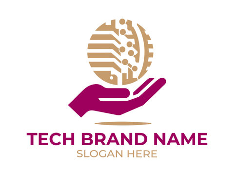 Technology logo with digital circuit. Modern innovation business branding vector