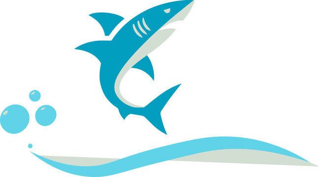Blue shark logo with ocean wave and dynamic marine animal emblem for aquatic branding vector