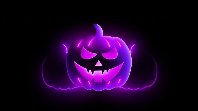 Halloween pumpkin purple neon on transparent background