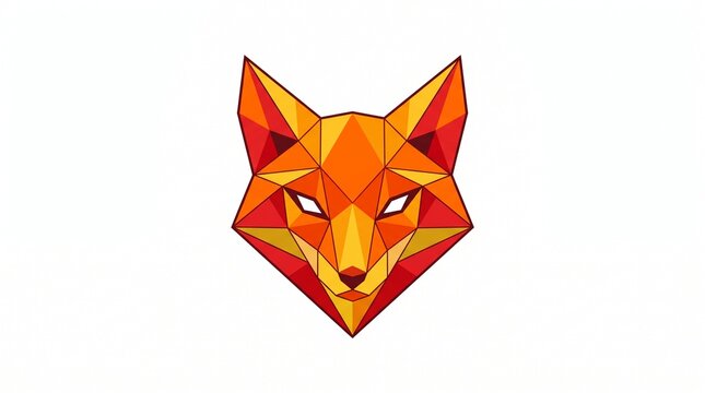 Vibrant low poly fox head portrait with orange and red geometric triangular facets for modern digital wildlife animal graphic design.