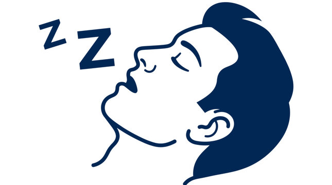 Sleeping man icon featuring dark blue minimal line art style with floating letter z symbols