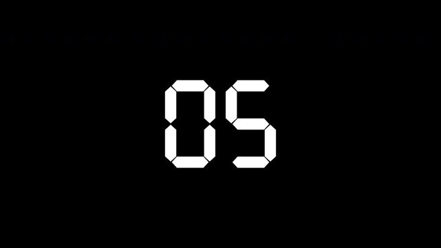 Simple white  ten second digital countdown display on transparent background
