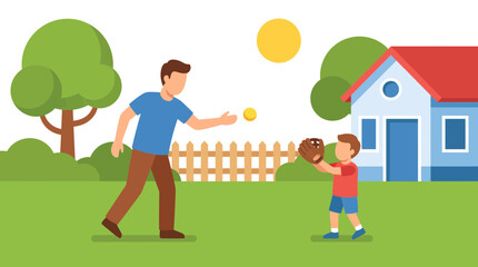 Fototapeta premium Father And Son Playing Catch In Backyard