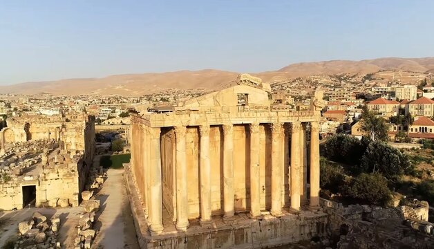 Temple of Bacchus at Baalbek Roman Ruins, Lebanon &mdash; Aerial View
