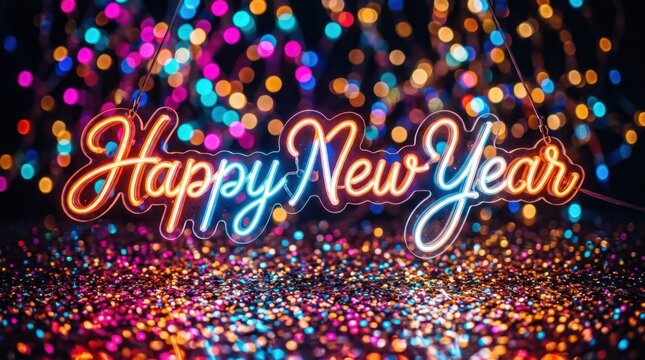 Colorful Happy New Year Neon Sign