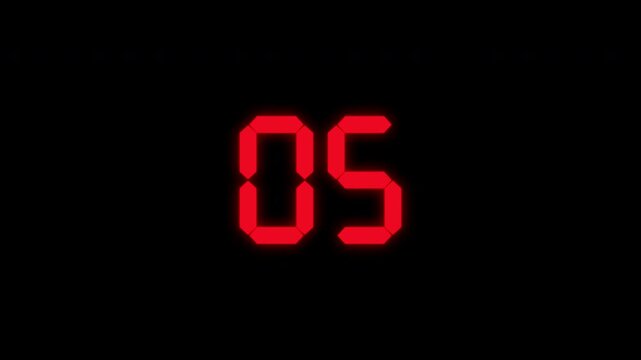 Ten second red digital led countdown timer on transparent background for urgent deadline