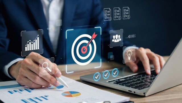 Professional analyzing business targets and growth metrics