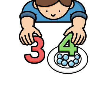 Child learning numbers and counting with colorful blocks.