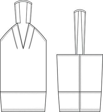 Women's halter neck tank top with deep V-neck fashion flat sketch template front and back views